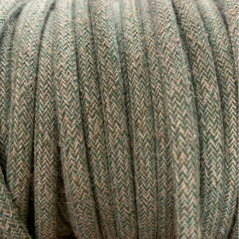 Câble textile rond vert foncé chiné blanc