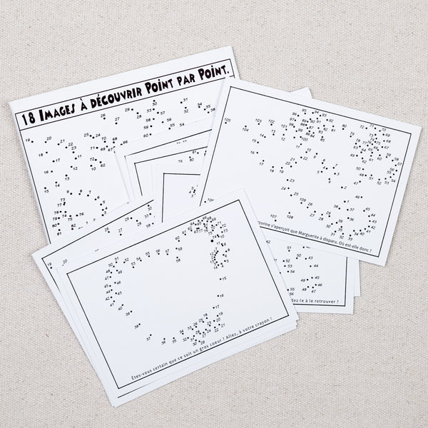 Dot-to-dot book for kids with 18 numbered connect-the-dots pictures, paper activity book by Marc Vidal