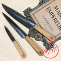 3 kitchen knives with oak handles
