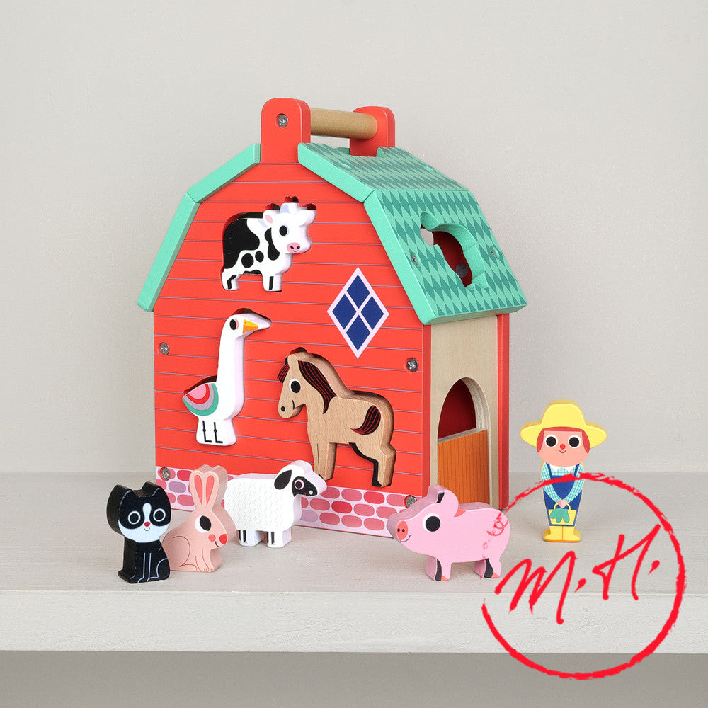 Wooden farm shape sorter