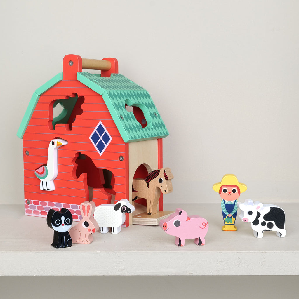 Wooden farm shape sorter