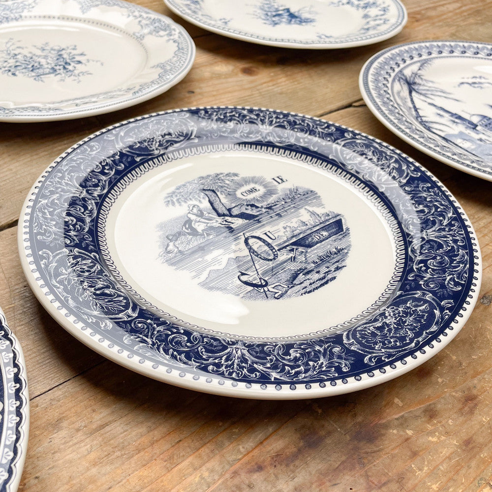 6 assiettes plates dépareillées bleues - Gien