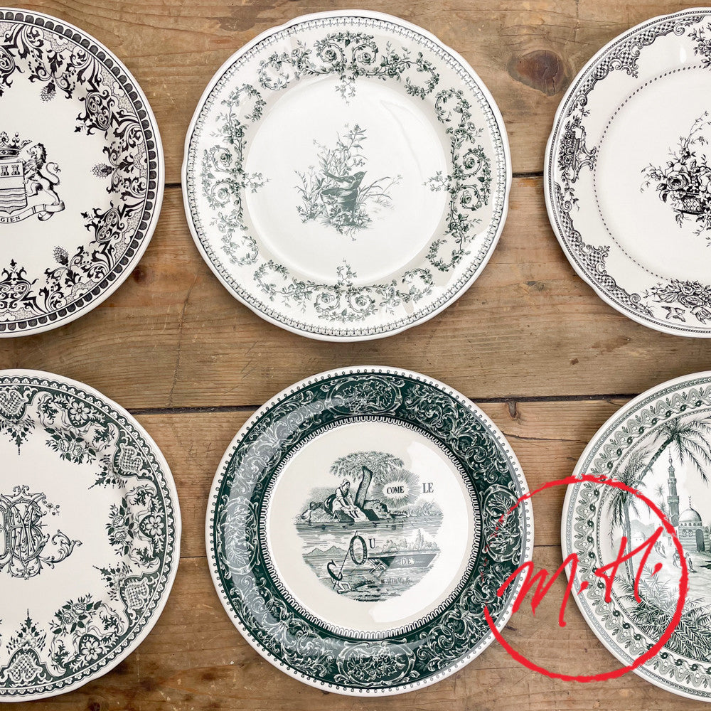 6 assiettes plates dépareillées vertes - Gien