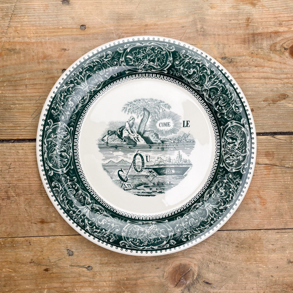 6 assiettes plates dépareillées vertes - Gien