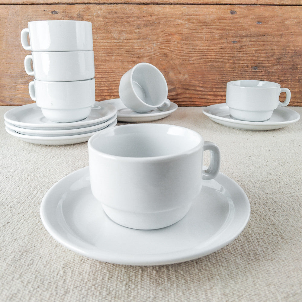 6 White porcelain coffee cups with saucers