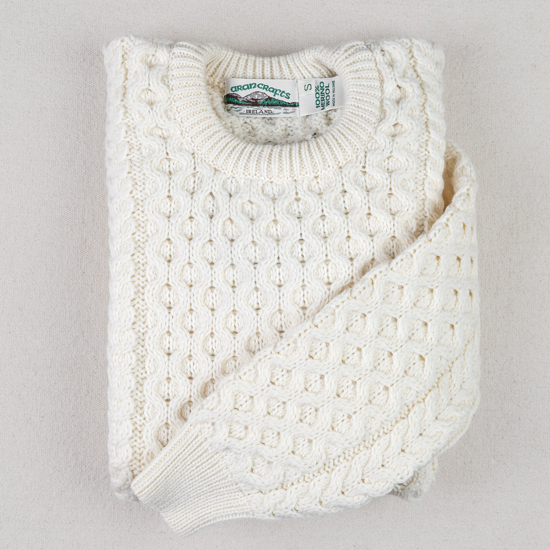 Ecru knitted wool Irish sweater