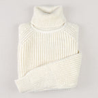 Pull irlandais col roulé laine crème