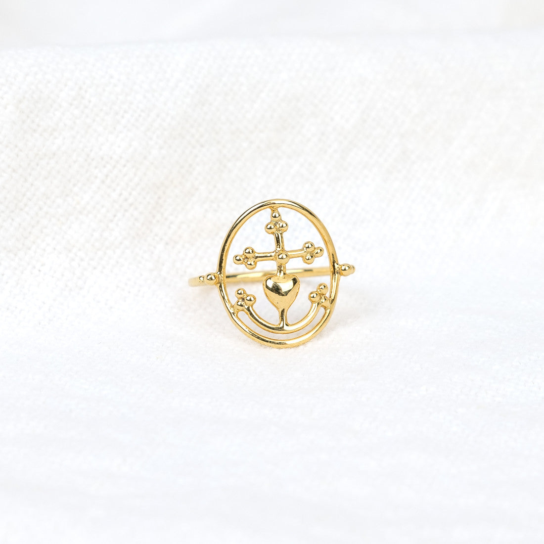 Beaded Camargue cross ring, vermeil