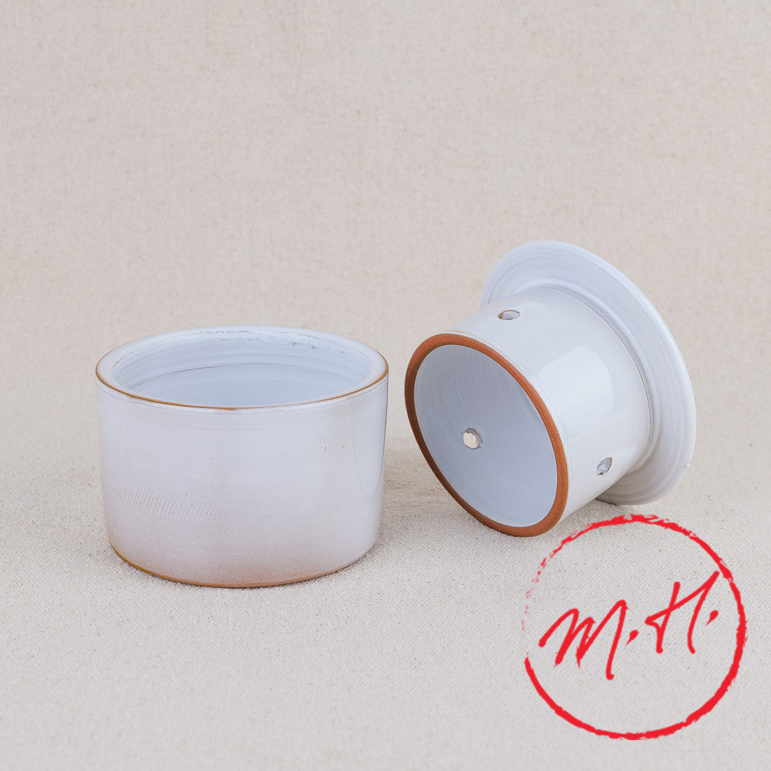 Beurrier à eau 200ml grès émaillé blanc