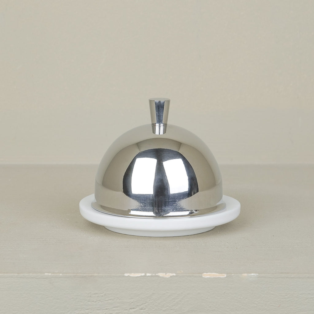 Beurrier porcelaine cloche inox