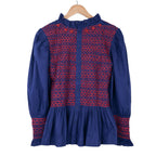 Navy smocked blouse