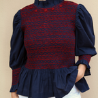 Navy smocked blouse