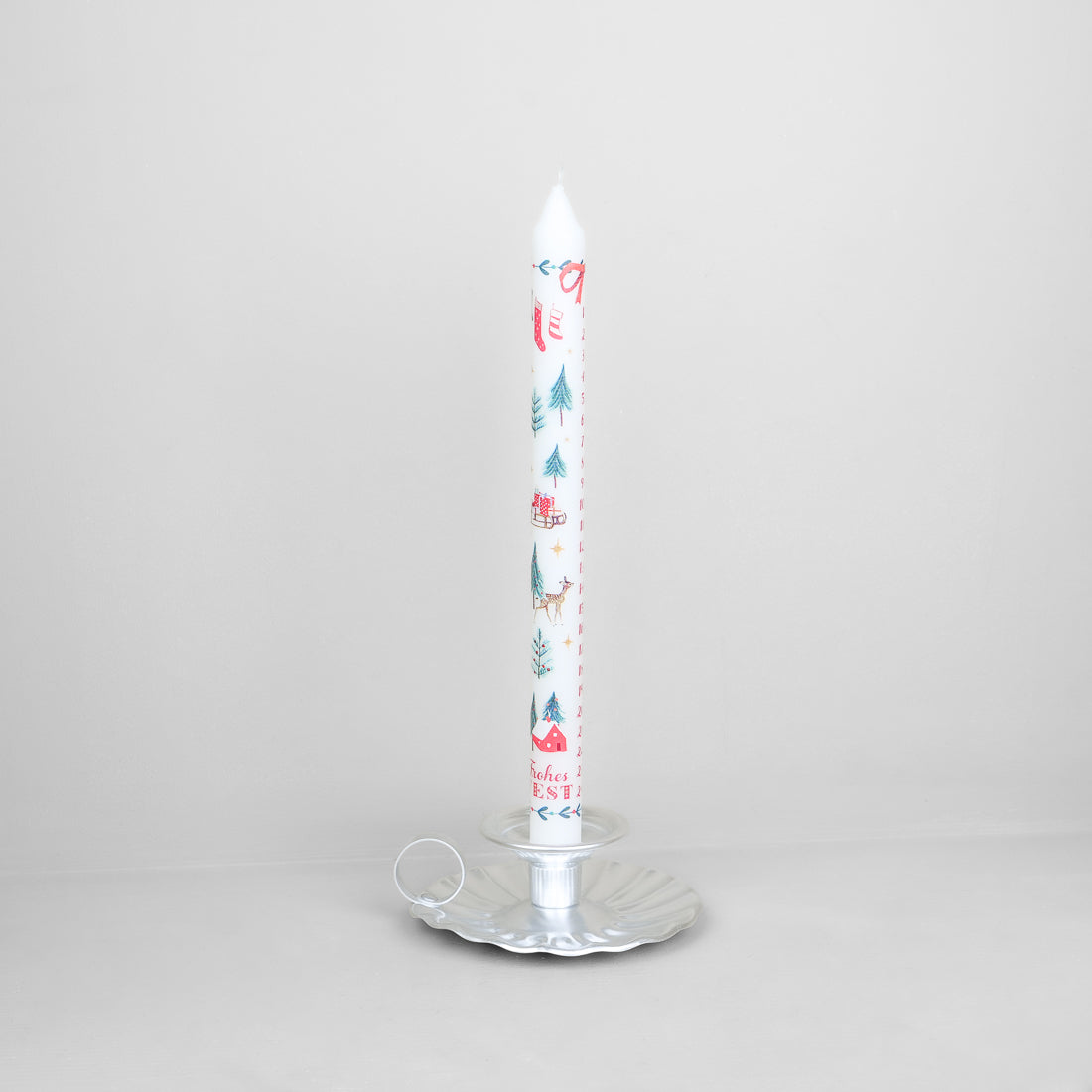 White Advent candle with Christmas motifs, numbered 1 to 24, 30 cm tall, Coppenrath-Spiegelburg