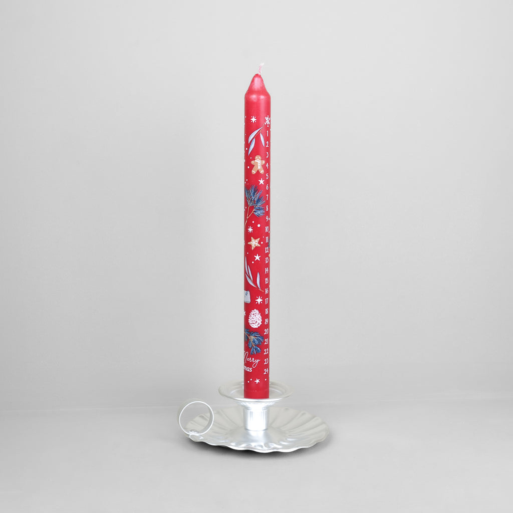 Bougie de l'Avent rouge graduée de 1 à 24, 30 cm de haut et 2 cm de diamètre, pour compte à rebours de Noël
