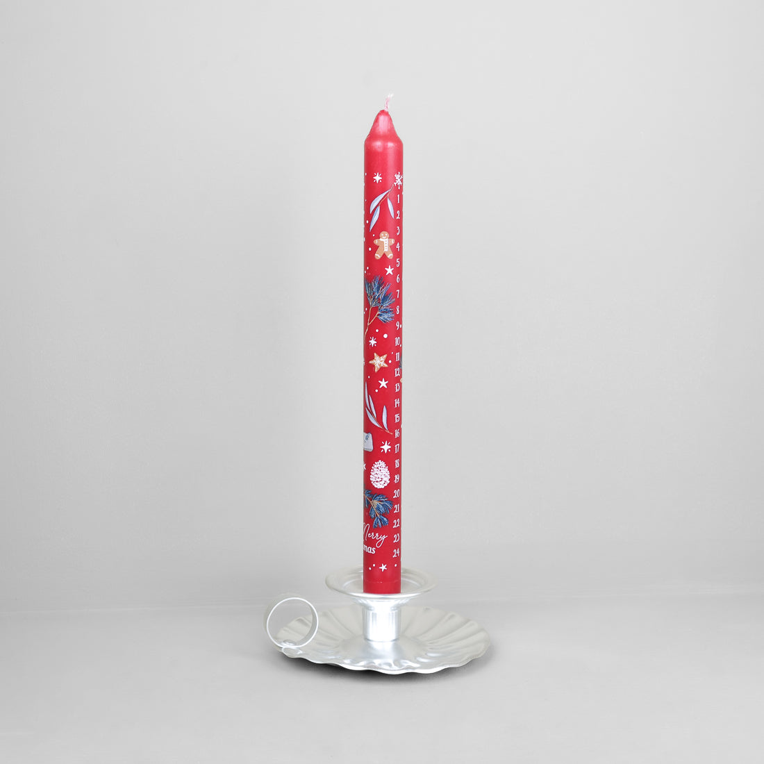 Bougie de l'Avent rouge graduée de 1 à 24, 30 cm de haut et 2 cm de diamètre, pour compte à rebours de Noël