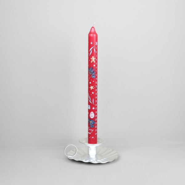 Red Advent countdown candle numbered 1 to 24, 30 cm tall, 2 cm diameter, for the Christmas season