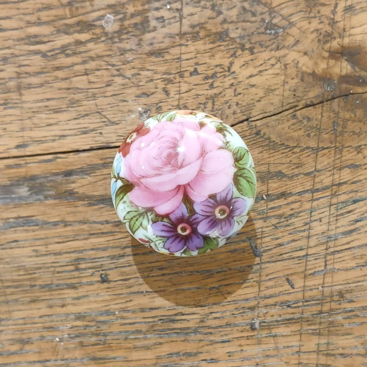 Bouton de tiroir en porcelaine motif fleuri