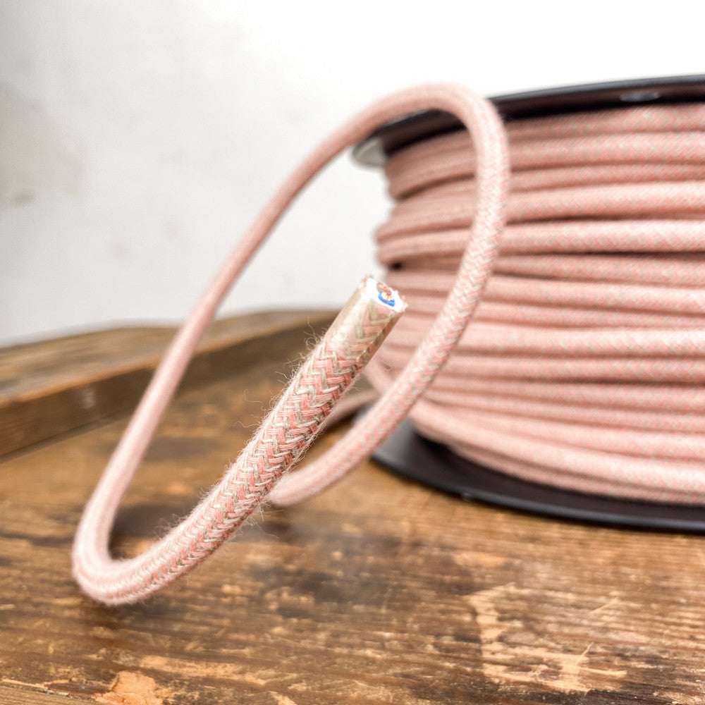 Câble luminaire rond vieux rose et beige