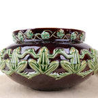Terracotta pot cover with frog frieze