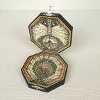 Brass pocket sundial with compass, Kepler-inspired diptych dial with two octagonal faces