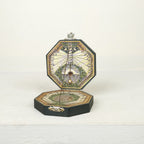 Open brass pocket sundial with compass, Kepler-style Hemisferium diptych dial