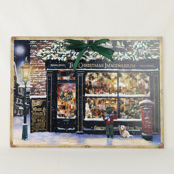 Calendrier de l'Avent boutique de Noël pour adultes 52 x 38 cm fabrication allemande Coppenrath-Spiegelburg avec ruban vert