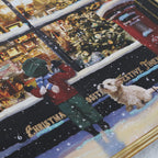 Christmas shop Advent calendar for adults, child and dog at a shop window, 52 x 38 cm, made in Germany