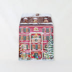 Calendrier de l'avent magnétique réutilisable à maison de Noël pliable, fabrication allemande, façade rouge enneigée