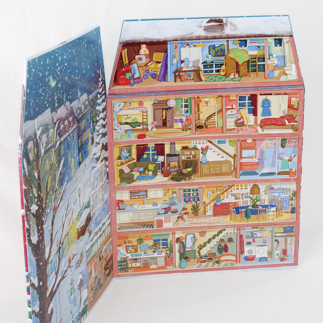 Calendrier de l'avent maison pliable, scènes de cuisine, salon et chambres, jeu réutilisable, fabriqué en Allemagne