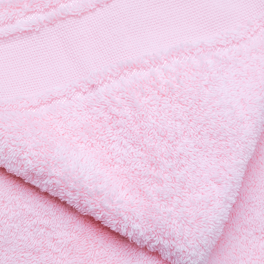 Pink baby hooded bath cape, long-staple cotton terry, detail of hood and soft texture, made in Portugal