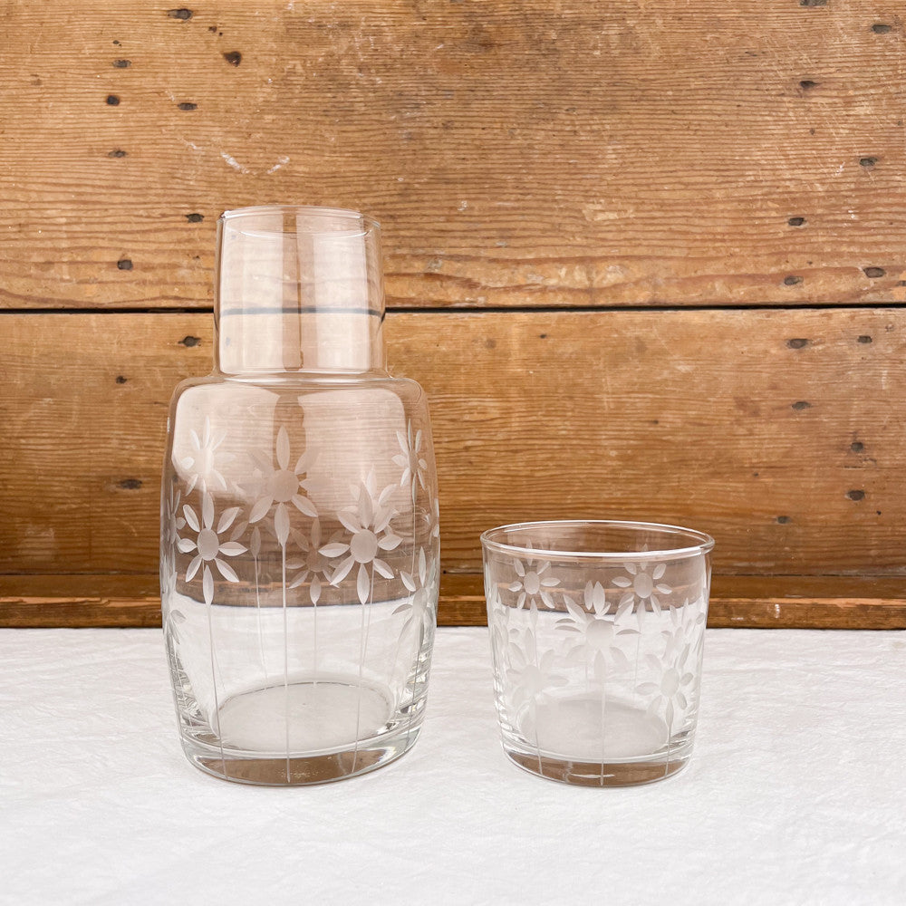 Chased glass carafe and glass