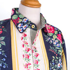 Chemise fleurie à bordures rayées