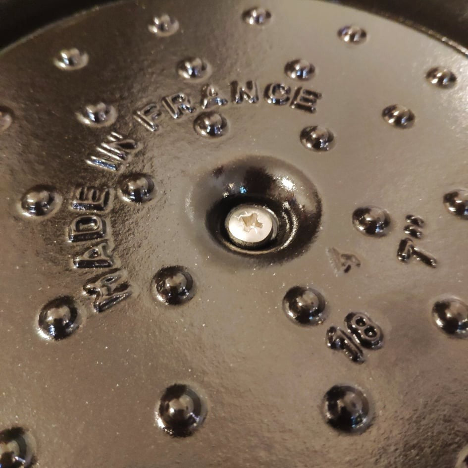 Round cherry cast iron casserole