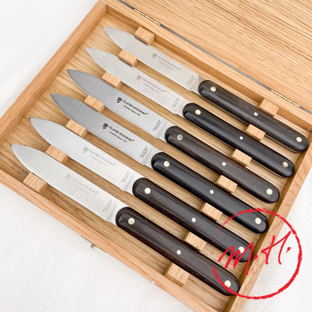Box of 6 steak knives, ebony handle