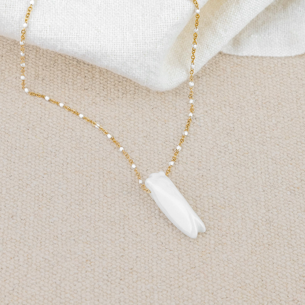 White ceramic cicada necklace