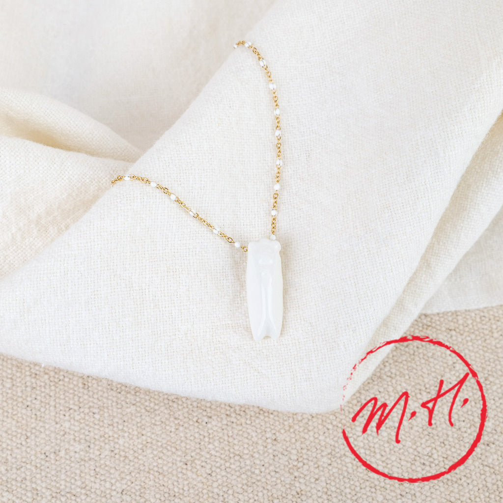 White earthenware cicada necklace