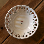 Louis Sicard openwork ceramic fruit bowl with red holly decoration, handmade in France, 20 cm (8 in)