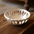 Openwork holly fruit basket in Sicard faience by Les Deux Provençales, handmade French ceramic, 20 cm (8 in)