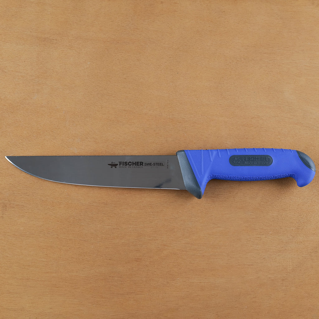 Couteau de triperie Fischer-Bargoin Swe-steel inox lame suédoise manche bleu polypropylène fabrication française garantie à vie