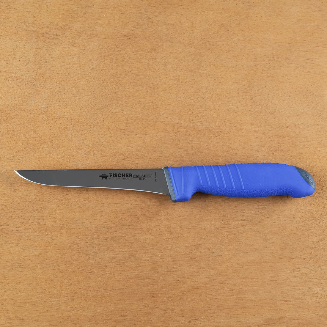 Fischer-Bargoin Swe-steel sticking knife, Swedish stainless blade, non-slip blue polypropylene handle, made in France