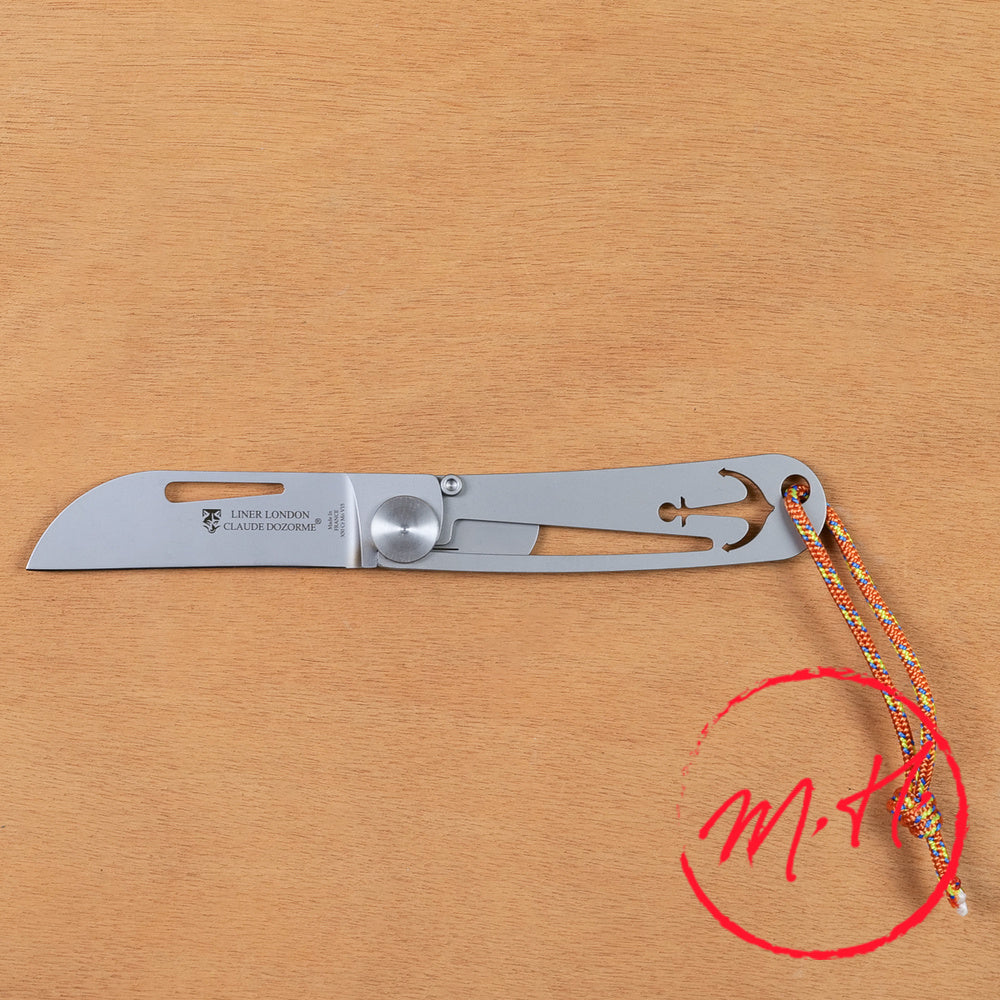 Stainless steel sailor's pocket knife, London Liner Lock folder made in France, with anchor cut-out in the handle