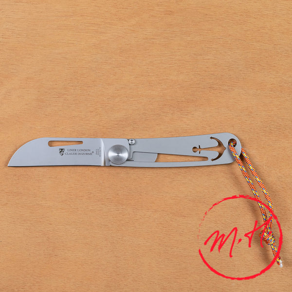 Couteau Liner London inox, couteau pliant de mer en acier inoxydable fabriqué en France, ancre découpée sur le manche