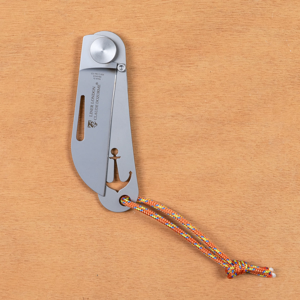 Claude Dozorme London slim sailor's knife, stainless steel folding knife with multicolour lanyard