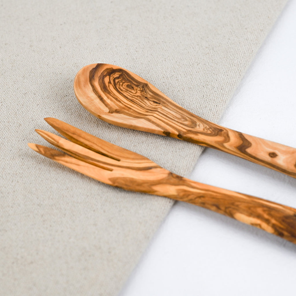 Olive wood salad servers