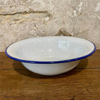 White enamel bowl with blue border