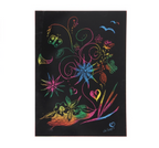 Dessin à gratter 19 x 26 cm, jeu créatif aux couleurs arc-en-ciel avec motifs de fleurs, papillons et cœurs