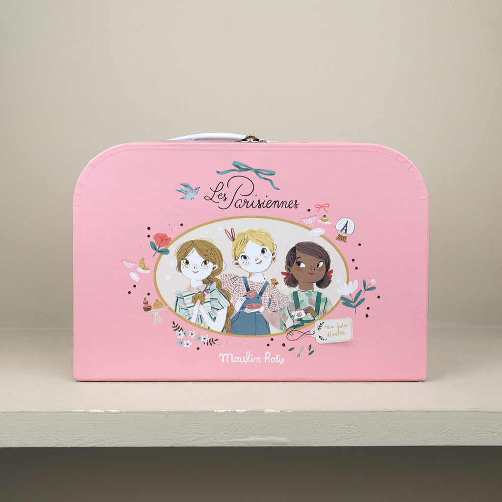 Toy tea set in a suitcase