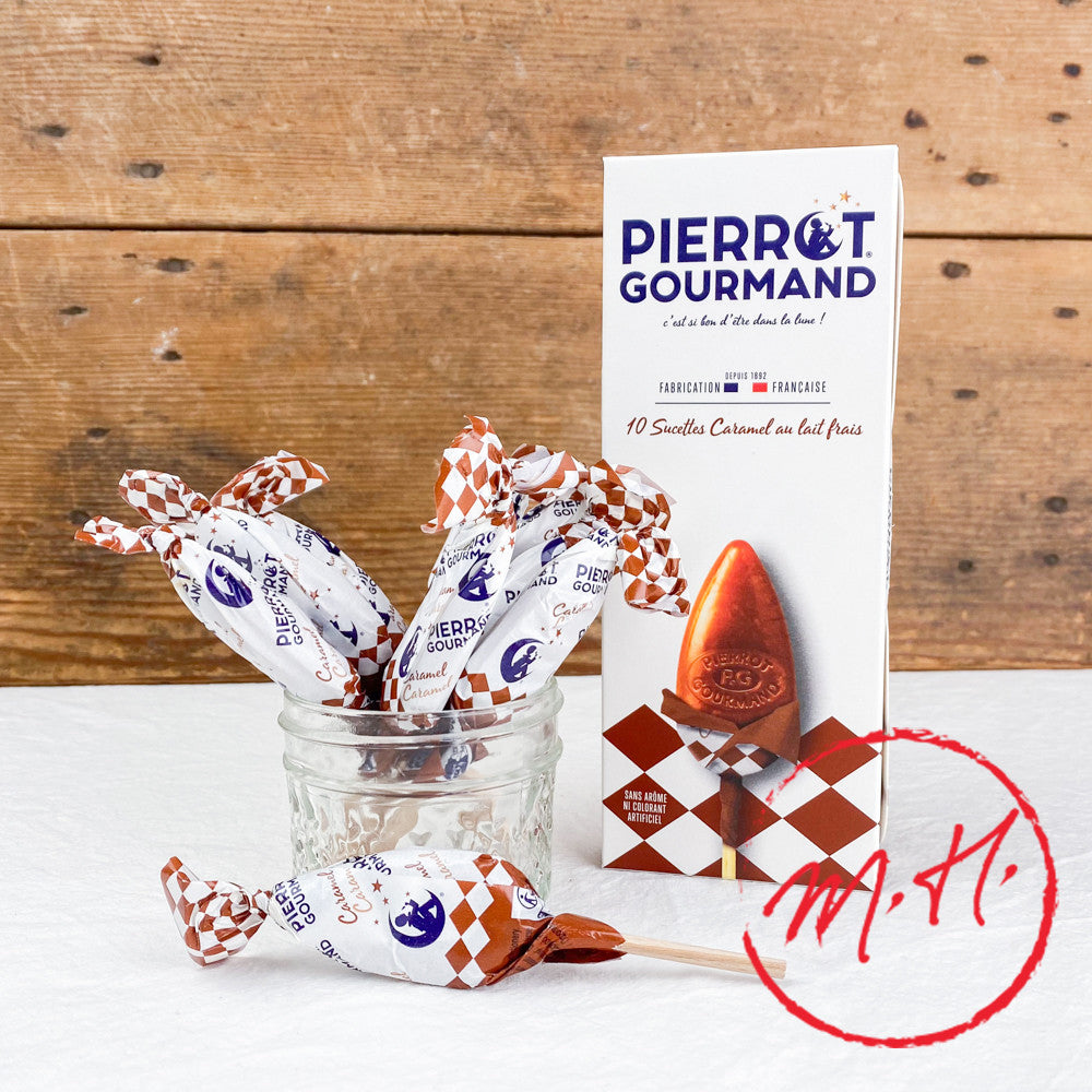 Etui de 10 sucettes Pierrot Gourmand au Caramel