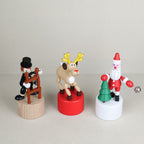 Lot de trois figurines articulées de Noël en bois 12 cm, jouets Mechato à pousser, dont un père Noël et un renne