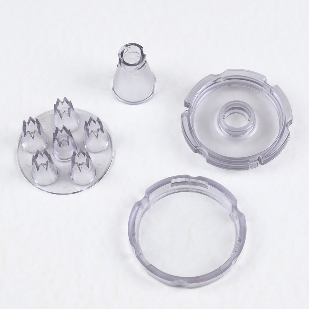 Kit multidouille Chef Inov plastique transparent avec plateau, bague et entonnoir, 6 douilles en un seul geste pour décoration pâtisserie